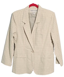 Adolfo Studio Women's Plaid Linen Blend Blazer Size 14 Spring Easter Resort Wear - Picture 1 of 12