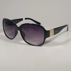 Guess GF0411 01B Oval Sunglasses Black Gold Rhinestone Smoke Gradient Lens 58 - Picture 1 of 9