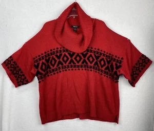 STYLE & Co. Women XL OVERSIZED Red Cowl Neck Sweater Nordic Fair Isle - Picture 1 of 8