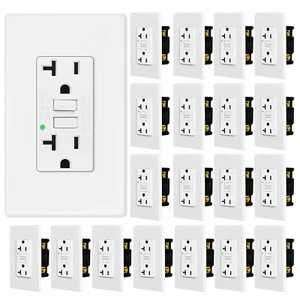 20 Amp Ground Fault Receptacle GFCI Outlet LED Indicator with Plate White 20Pack - Bild 1 von 12
