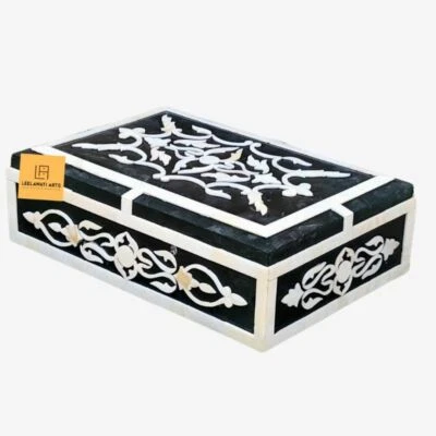 Wood Bone Inlay Home Decorative Unique Design Black And White Box , Jewelry Box - Image 1 of 4