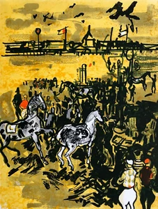 Lithograph Vintage Jean COMMERE (1920-1986) Horses and People - Picture 1 of 8