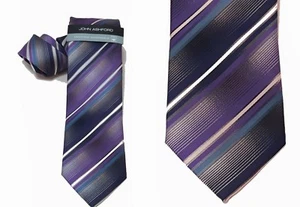 Cravatta collo uomo John Ashford NUOVA viola slim a righe $45 T890 - Foto 1 di 2