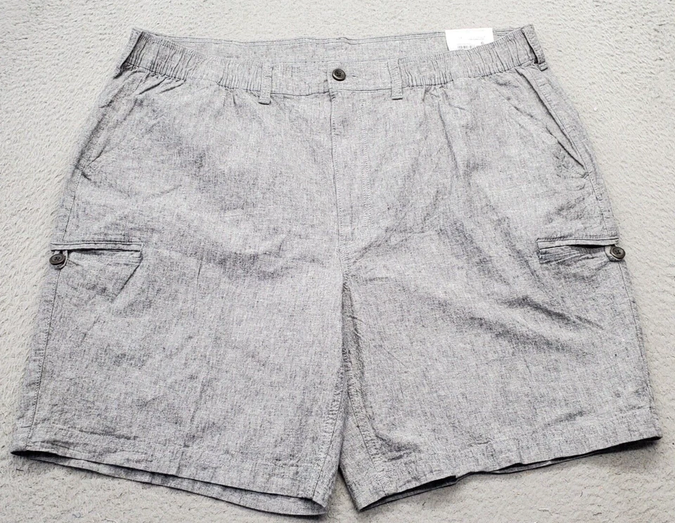 St. John's Bay Cargo Shorts Mens 44 Gray Linen Solid 9" Inseam Elastic Waistband - Image 1 of 4