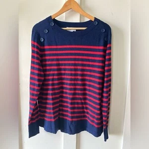 Neu mit Etikett Liz Claiborne einfach Liz nautisch gestreifter Pullover Knopf Detail XL - Bild 1 von 9