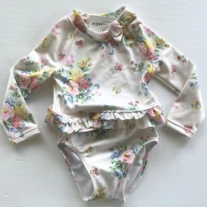 Janie and Jack 2-teiliger Badeanzug mit Blumenmuster Rashguard 12-18 Monate UPF 50+ NEU - Bild 1 von 14