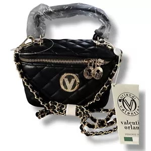 Valentino Orlandi top handle Quilted Vanity Bag pill Crossbody Chain Strap Black - Picture 1 of 14