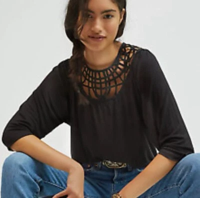 Top Anthropologie Graciela Negro Capricho Festival Bohemio Mujer’s Talla SM NUEVO Foto 1 de 4