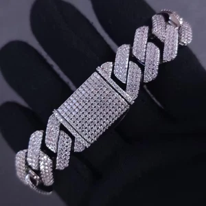 14MM Round-Cut 3 Row Lab-Created Diamond Prong Link Bracelet 14k White Gold Over - Picture 1 of 4