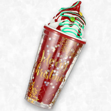 MERRY CHRISTMAS Tumbler Frosty Cup Mug Insulated Straw 16OZ Coffee Ice Cream