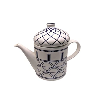 Grace's Teaware Teapot with Lid White Blue Architectural Design DECO/MCM -HTF - Picture 1 of 7