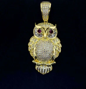 Attractive White & red Round Gemstone Owl Shape Silver Pendant 18" Free Chain - Picture 1 of 6