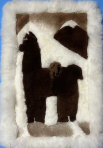 Llama/Alpaca Fur Rug White and Brown from Peru, 21” X 13” - Picture 1 of 6