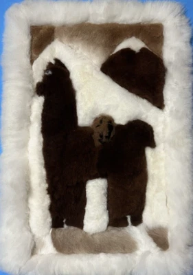 "Alfombra de piel de llama/alpaca blanca y marrón de Perú, 21"" X 13""" Foto 1 de 4