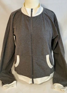 MODA INTERNAT’L GRAY & WHITE FULL ZIP WOMEN’S ACTIVEWEAR JACKET SIZE L ~ NICE! - Picture 1 of 5