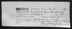 Formulario de recibo de dividendos 1861 Hartford & New Haven Railroad Litchfield, Conn - Imagen 1 de 2