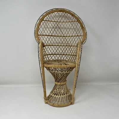 Vintage Wicker Peacock Fan Back Rattan Chair 16” Doll Or Plant Stand Boho - Image 1 of 4