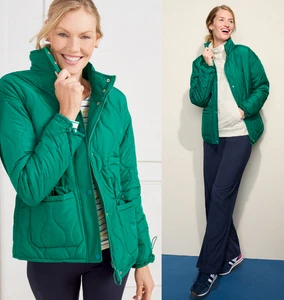 T BY TALBOTS $170 Patch Pocket Quilted Jacket Mockneck Relaxed Fit Green Size L - Picture 1 of 12