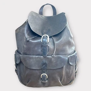 Grand sac à dos vintage London Fog backpack vieilli choc marron cuir grainé - Photo 1/12