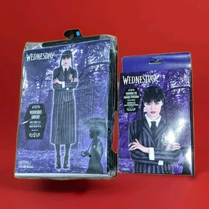 COSTUME w/ WIG Addams Family Wednesday Womens Halloween Adult 10 - 12 - Picture 1 of 7
