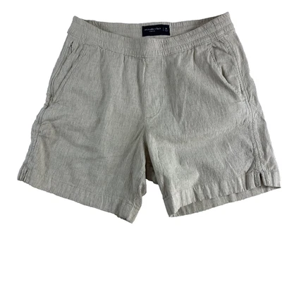 Abercrombie & Fitch Shorts Men's Sz M Beige Linen Cotton Blend Elastic Waist - Image 1 of 4