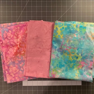 Batik Pastel Hand-Dyed Cotton Fabric Sew, Quilt, Crafts | 3 fat quarters 1 flaw - Image 1 of 2