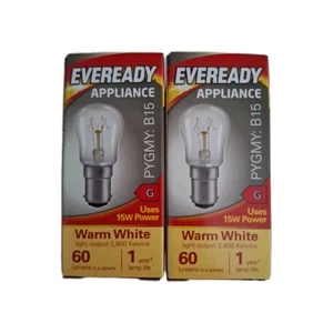 2 x 15W EVEREADY PYGMY BULB WARM WHITE B15 SBC 15 Watt 60 LUMENS SMALL BAYONET - Picture 1 of 4