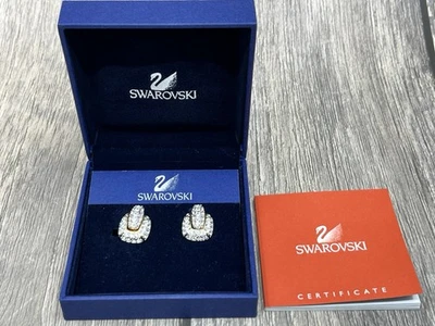 Brincos Swarovski cristal cisne estampado, tom dourado porta batente clipe na caixa - Imagem 1 de 4