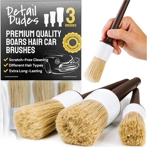 Juego de cepillos para detalles de coche de pelo de jabalí suave para lavar (paquete de 3) - Kit de detalles de coche - Imagen 1 de 11