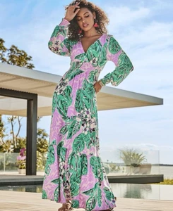 Lilly Pulitzer Mistral Ruffle Maxi Dress Lilac Leidees Night tropical floral NWT - Picture 1 of 11
