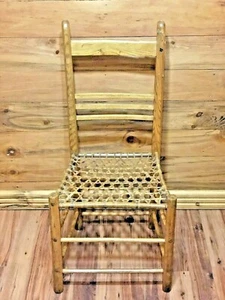 ANTIQUE  LADDER BACK CHAIR MOOSE SINEW WOVEN CANOE STYLE SEAT HAND MADE HOMEDECO - Picture 1 of 12
