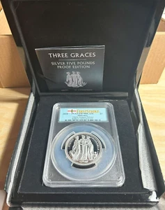 Alderney 2020 Silver Proof 2 Oz £5 Three Graces Coin PCGS PR70DCAM First Strike - Imagen 1 de 4