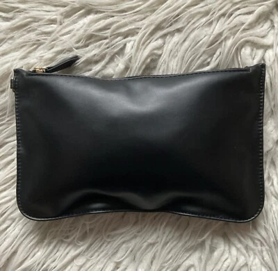 Anthropologie Black Faux Leather Zipper Closure Cutch Pouch Makeup Bag EUC O/S - Image 1 of 4