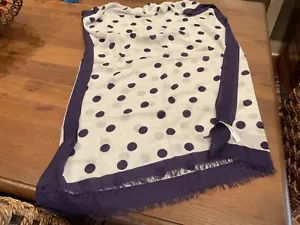 TALBOTS WHITE w NAVY BLUE POLKA DOTS 100% MODAL SHAWL WRAP - 24”x 66” - Picture 1 of 4