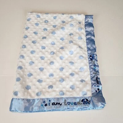 Manta bebé Just Born I Am Loved cachorro perro azul Minky puntos ribete satinado Foto 1 de 4