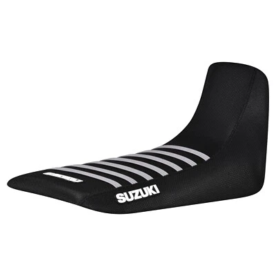 Cubierta de asiento Suzuki DR 650 S 1992-1995 todo negro/plateado pinza acanalada logotipo #444 Foto 1 de 4