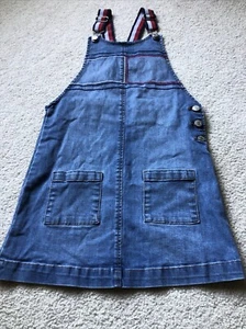 Tommy Hilfiger Girls Dress Size M (8/10) Denim Jumper Red Blue Stripe Adj Straps - Picture 1 of 9