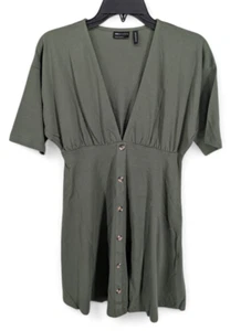 ASOS DESIGN Women’s Short Sleeve Button Front Mini Dress Jersey Green Size 2 - Picture 1 of 5