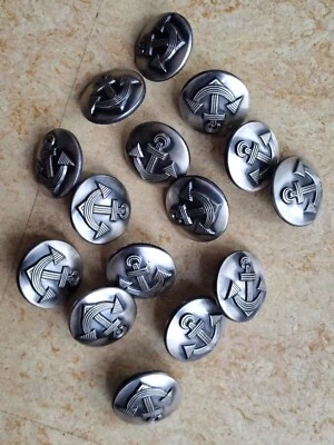 Knöpfe  Knopf silberfarbig Metall Metallknopf Ösenknopf 15 Stück ø 2 cm Anker - Bild 1 von 4