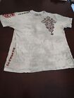 Affliction Live Fast T Shirt Mens Size 2XL White Gray BLK PRM Cross Angel Wings
