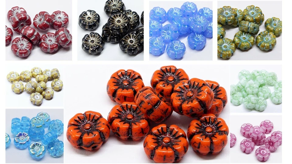 9MM CZECH PRESSED GLASS FLAT ROUND DISC FLOWER SPACER BEADS - 20PCS - 22 COLOURS - Image 1 of 1