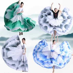 360-720 Degree Chiffon Skirt Chinese Inkwash Painting Monochrome Skirt Lady Wear - Picture 1 of 20