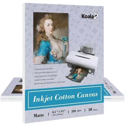 30 PK KOALA Printable Cotton Canvas Inkjet Paper 350g Textured Matte Photo Paper - Image 1 of 4