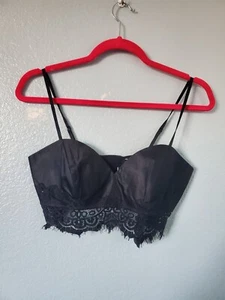 NWT Bebe Silk Lace Trim Bustier Crop Small Black - Picture 1 of 5