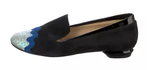 Nicholas Kirkwood Black Suede Glitter Toe Slippers Loafers Flats UK7 EU40 US8.5 - Picture 1 of 10