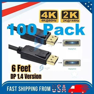 Lot of 100 Display Port Cable DP to DP 4K 60Hz High Speed Video Audio 6 ft USA - Image 1 of 4