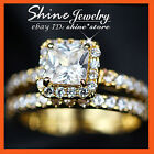24k Yellow Gold Gf R270 Square Engagement Wedding Diamonds Creat Solid Ring Set