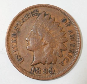 1899 Indian Head Penny, coin is a Very Fine small cent (8+ items ship for free) - Picture 1 of 2