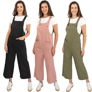 Next Dungarees Womens Cropped Cotton Twill Wide Leg Adjustable 3 Lengths 3 Cols - Picture 1 of 9