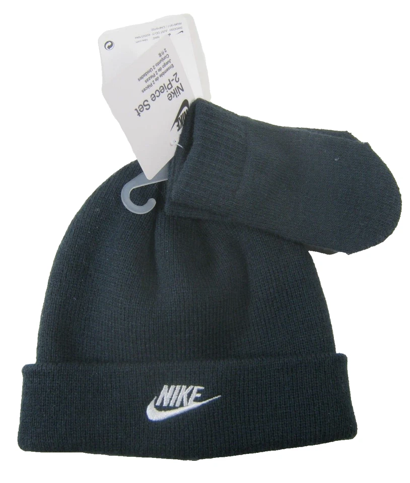 Nike Toddler Boys Size 12/24M Hat and Mittens 2 Piece Set - Obsidian